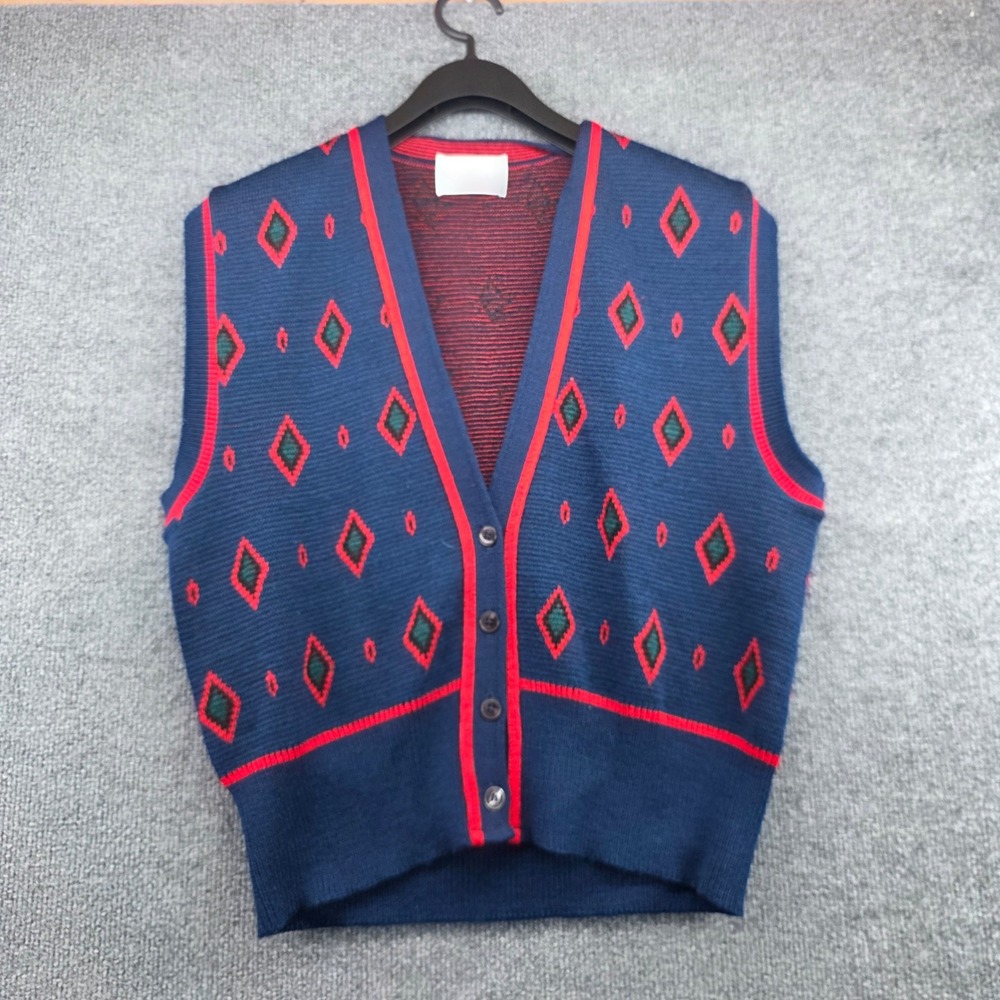 Vintage 70s Pendleton Blue Virgin Wool Diamond Button Vest Made in USA Large